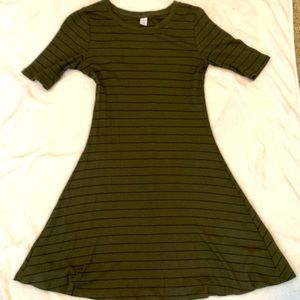 Olive green and black striped dress size Medium